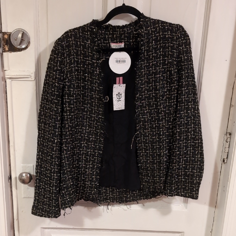 NWT Andrew By Unit Black and White Tweed Blazer